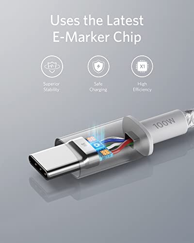 Anker USB C to USB C Cable, 100W Fast Charging Cable (2-Pack, 6 ft, Silver)