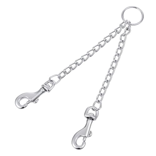 Xindojuz 8.3 Inches Dog Harness Collar Leash Connector, Harness to Collar Safety Clip, Metal Stainless Steel Heavy Duty Dual Clasps Leash Backup Clip for Prong Collars, Escape-Proof Safety Accessory