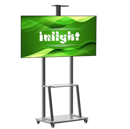 Image of Inlight Rolling /Mobile TV Cart with Wheels for 32-65 Inch LCD LED 4K Flat Screen TVs, TV Floor Stand with Shelf Holds Up to 75 Kgs | Adjustable Height Trolley Max VESA 610 x 410 mm