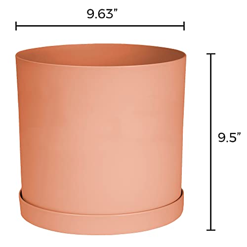 Bloem Mathers Resin Planter With Saucer 10-Inch - Muted Terra Cotta Color #TOP1