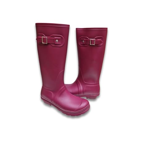Ladies Tall Calf Wellingtons PVC Rain Boots Dog Walking Hiking Outdoor Riding Comfort Wellies (Berry, UK Footwear Size System, Adult, Women, Numeric, Medium, 6) - Image 4