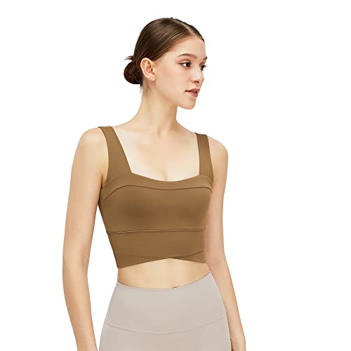 Brasier deportivo de línea larga acolchado para mujer en color caqui marrón L