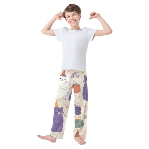 Cat Happy Birthday Boys Long Pants Soft Trousers Elastic Waist Kids Lounge Bottoms with Pockets S-XL3
