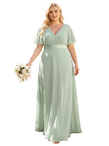 Image of Ever-Pretty Women's Chiffon Formal Evening Dresses for Curvy Women V-Neck Plus Size Floor Length Bridesmaid Dress