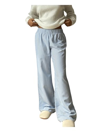 Floerns Women's Elastic Waist Bell Bottom Striped Pants Flare Leg Lounge Pants3