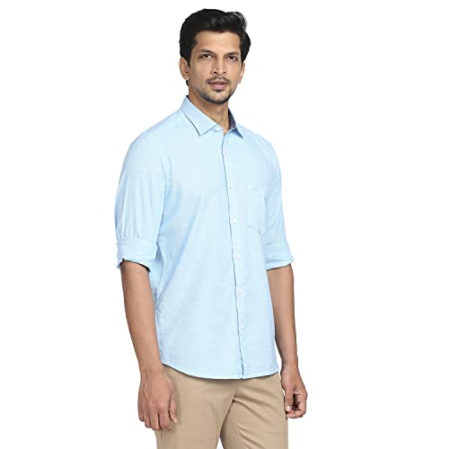Image of Colorplus Men's Pure Cotton Yarn Dyed Pattern Tailored Fit Spread Collar Full Sleeve Casual Shirt