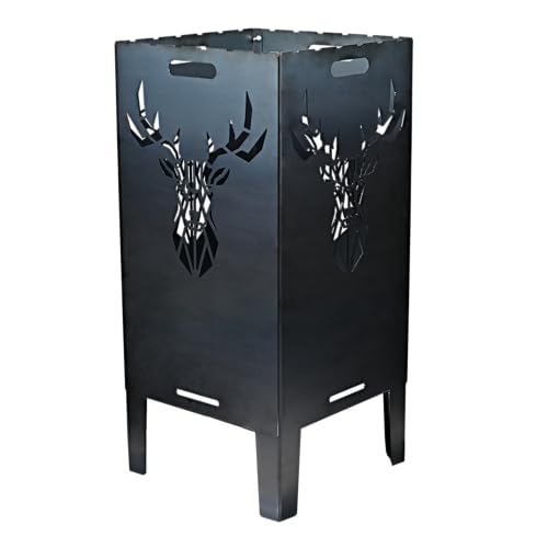 SOUK ONE Feuertonne Hirsch & Löwe - Massive Feuerkorb Feuerschale aus Stahl Outdoor Firepit mit Motiv Stabil, Wetterfest, Perfekt für Garten, Terrasse...