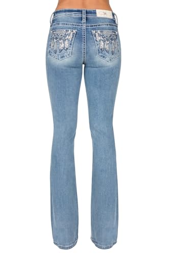 Miss Me Women's Mid-Rise Bootcut Jeans, Metallic Silver and Blue Dreamcatcher, Stretch Denim3