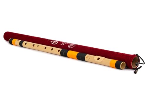 Image of Radhe Flutes | A Natural Right Handed Base Bansuri | Black & Orange| Tuned With Tanpura A=440Hz | PVC Flute + Velvet Cover + Hindi & English Flute Lessons
