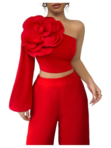 Haut court à manches longues motif floral 3D tendance mode femme