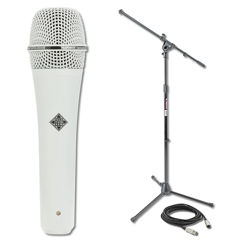 Telefunken M80 White Dynamic Handheld Vocal Microphone with On-Stage MS7701B Boom Microphone Stand and Professional Grade XLR Cable