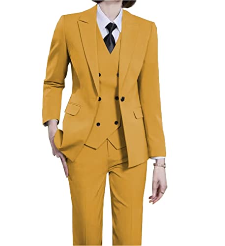 Womens Business Suits 3 Pieces Double Breasted Open Front Lady Suit Casual Office Blazer Pants Vest