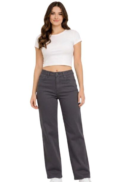 Image of Women Jeans Wide Leg High Waist Straight Fit Casual Pants - Everyday Comfort & Trend Style