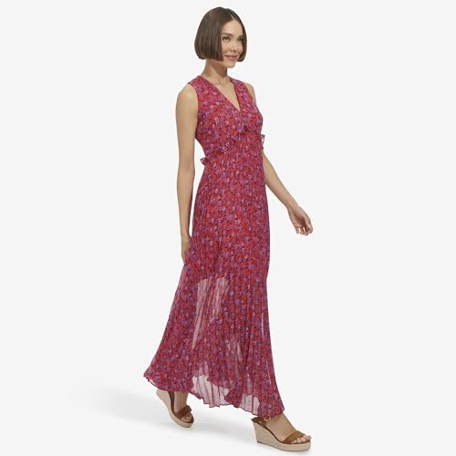 Image of Tommy Hilfiger Women's Sleeveless V-Neck Chiffon Pleated Maxi Dress