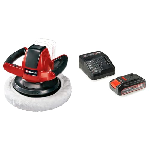 Einhell Pulidora para Coches CE-CB 18/254 Li - Solo 2500 RPM + Kit con Cargador y batería de Repuesto de 18 V, 2,5 Ah, 0 W, 21 V, Negro, Rojo, 4.0, Tiempo de Carga: 60 Minutos