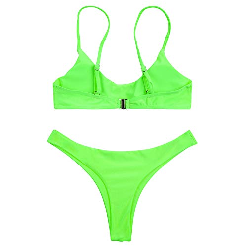 SherryDC Women's Solid Scoop Neck Push Up Padded Brazilian Thong Bikini Swimsuit Bathing Suit