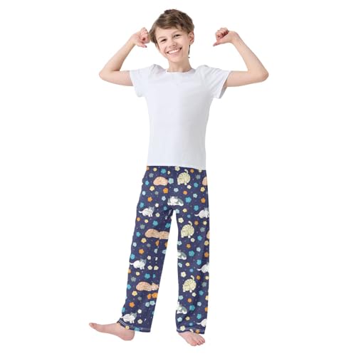 Kitten Cat Flowers Boys Long Pants Soft Trousers Elastic Waist Kids Lounge Bottoms with Pockets S-XL2