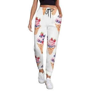 Blueberry Strawberry Ice Cream Pantalon de jogging avec poches pour femme – Pantalon de survêtement athlétique long pour femme, Style 4, Taille XL