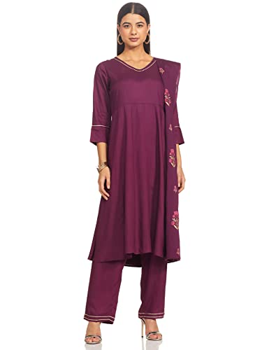 Image of Amazon Brand - Myx Women Printed Kurta and Pant Set with Dupatta in Rayon (Available in Plus Sizes)