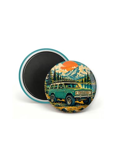 Image of Outdoor Off Road Mountain SUV Round Magnetic Fridge Badge, Decorative Magnet for Fridge, Locker, Whiteboard, Home & Office