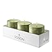 Simply Soson 3x3 Inch Dark Moss Green Textured Bulk Set Unscented Pillar Candles, Drip-less, Smokeless, Long and Slow Burning Candle Sticks. Perfect for wedding, Party and Home Decoration (Pack of 3).