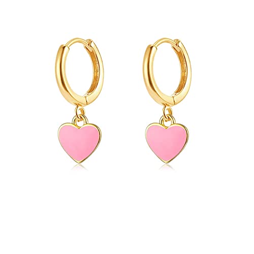 ONLYJUMP 14K Gold Plated Huggie Earrings For Women CZ Tiny Small Hoop Earrings Red Enamel Heart Ear Cuff Initial Huggies Earrings Minimal Jewelry