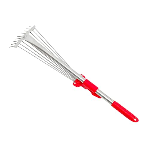 IWOWHERO Râteau à Gazon en Acier Inoxydable Petit Format pour Jardinage de Précision, Outil de Désherbage et Nettoyage des Feuilles, Râteau Extensible Portable pour Entretien de Pelouse