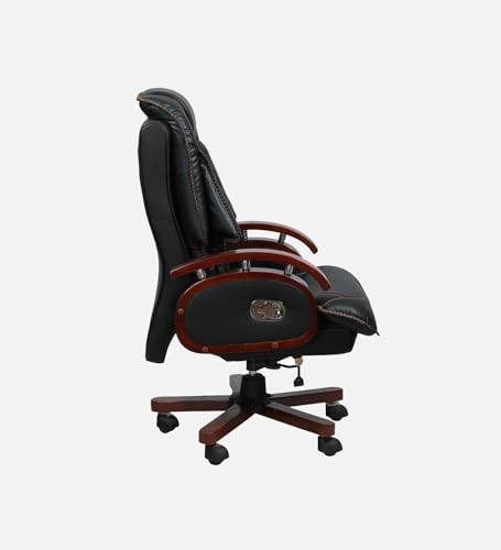 Image of High Back Leatherette Office Chair for Director & Executive | Wooden Base, Recliner, Swivel, Height Adjustable CEO Chair | 5 Years Warranty & Free Assembly