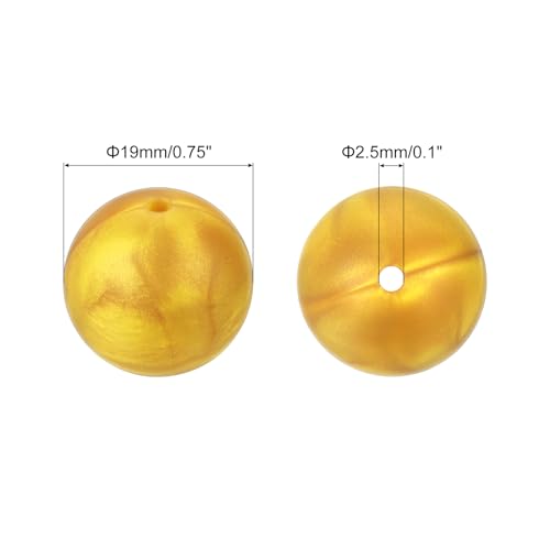 Uxcell 50Pcs 19mm Gold Round Silicone Loose Beads for DIY Jewelry Making