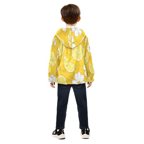 Lemon Slice Daisy Pattern Toddler Fleece Jacket Girl Boys Hooded Fleece Jacket Coat Warm Outwear Zip-up 3-10T4