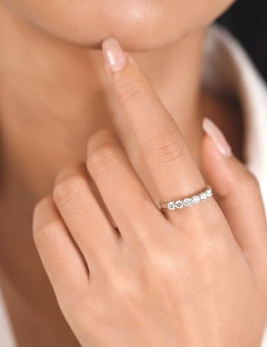 IMOLOE Lab Grown Diamond Wedding Bands for Women，0.69 Carat Ring 6 Stones Eternity Rings for Women in 18K White Gold Plated Sterling Silver Size 4-113