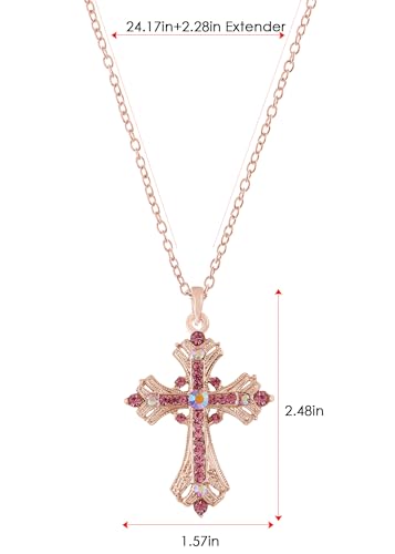 Image of Alilang Silvery Tone Religious Cross Pendant Necklace w /Aquamarine Blue Or Clear Crystal Rhinestones