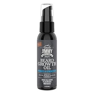 Uncle Jimmy Beard Growth Oil with Biotin | Natural Beard Care for Thicker, Fuller Healthier Beard | Men’s Facial Hair Treatment for Grooming | Increases Thickness and Volume 2 Fl Oz