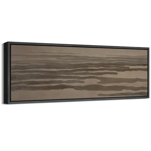 Image of MUDECOR Large Framed Canvas Print Wall Art Neutral Abstract Earth Tone Horizontal Flow Antique Retro Ready to Hang Painting for Living Room Bedroom Multi-Sizes - 60 inchx20 inch
