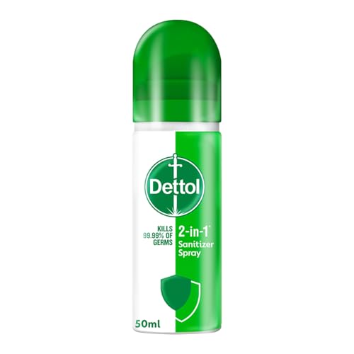 Dettol Disinfectant 2-in-1 Sanitizer Spray Protects Skin & Surfaces Soft on Skin with Aloe Vera Extract Kills 99.9% of Germs Instant Protection Anytime Anywhere 50Ml