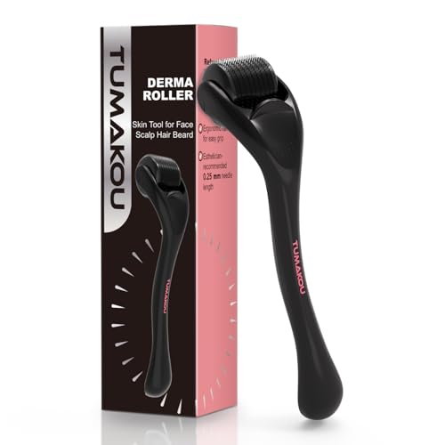 Derma Roller - TUMAKOU Microneedling Microneedle Roller for Face Scalp Hair - Beard Micro Needling Derma Roller at Home for Women and Men (Black)