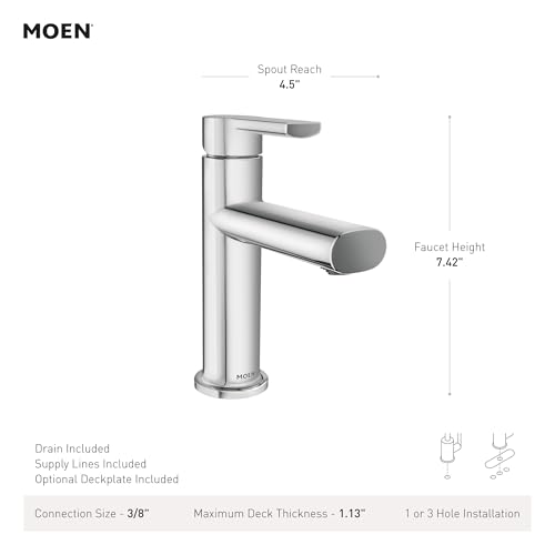 Moen Meena Matte Black One-Handle Single Hole Modern Bathroom Sink Faucet with Optional Deckplate and Drain Assembly, 84794BL by Moen - Image 3