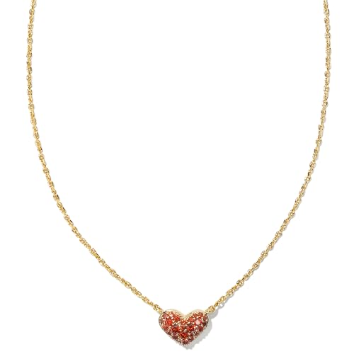 Kendra Scott Ari Pave Crystal Heart 14k Gold-Plated Necklace in Garnet, Fashion Jewelry for Women