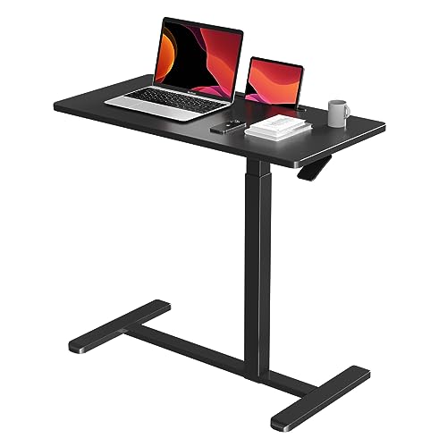 Image of Gibbon Mounts Mobile Standing Desk, Pneumatic Adjustable Rolling Desk(31.5 Inches), Portable Laptop Desk with Wheels, Overbed Bedside Table Laptop Table for Couch, Home, Office, Black