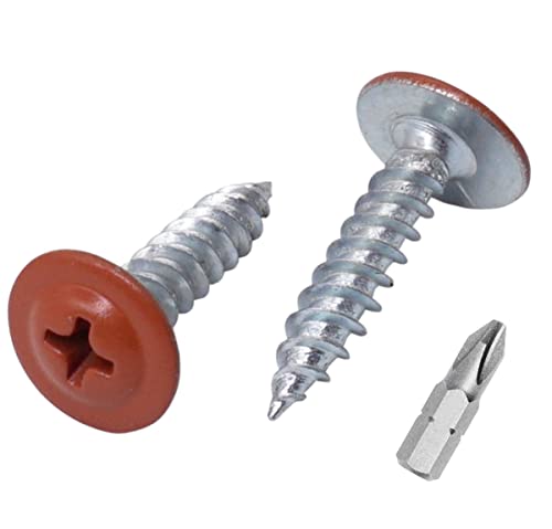 Lote de 50 tornillos pintados de 4,2 x 19 mm, tornillos de metal autorroscantes, cabeza de armadura modificada Phillips, cabeza de oblea (50, marrón cobre RAL 8004)