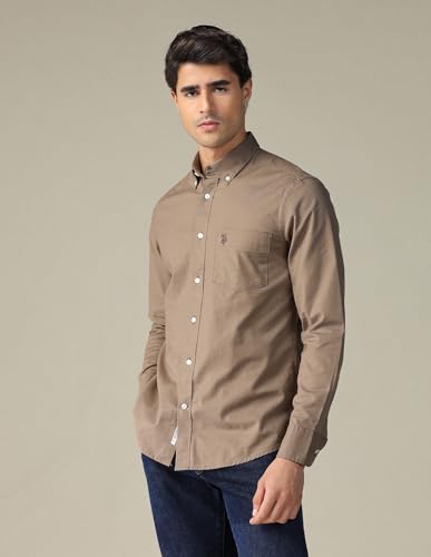 Image of U.S. Polo ASSN. Solid Tailored Fit Cotton Shirts for Men - 100% Cotton, Full Sleeve Mens Casual Shirts