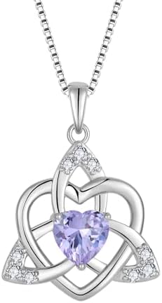 FJ Collier Noeud Celtique Irlandais Argent Sterling 925 Pendentif Coeur Pierre de Naissance Bijoux Cadeau pour Femme Fille