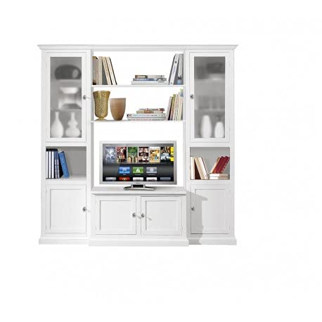 Mar.c.a. Design - Parete Attrezzata Soggiorno in Legno 225x50x225 cm - Parete Soggiorno con 2 Vetrine, 4 Ante e 4 Cassetti Made in Italy