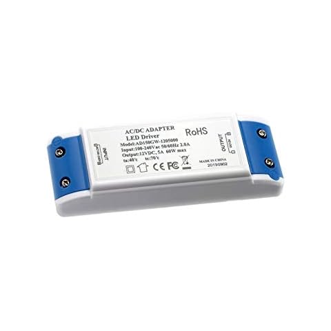 LED Trafo LED Transformator 1-60W 12V 5A LED Treiber Netzteil, keine Mindestbelastung, kein LED-Flimmern, kein Transformator-Rauschen Für MR11 G4 MR16 GU5.3 LED Birnen Lichtstreifen Cover