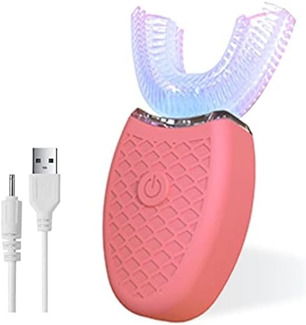 CeqCin Adult Sonic Electric Toothbrush Set, U-Shaped Toothbrush 4 Modes, Built-in Smart Timer, Teeth Whitening,Hands Free Toothbrush(Pink)