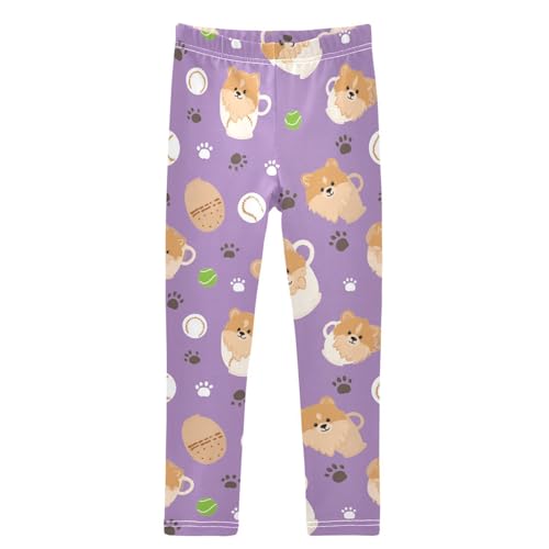Boccsty Cute Little Pomeranian Dog Baseball Girls Leggings Kids Yoga Pants Dance Active Tights 4T