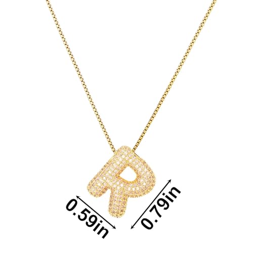 14k Gold Plated Bubble Balloon Necklace Letter A, Trendy Tiny Cute Personalized Monogram Name Jewelry Pendant Choker, Exquisite Accessories Suitable for Womans2