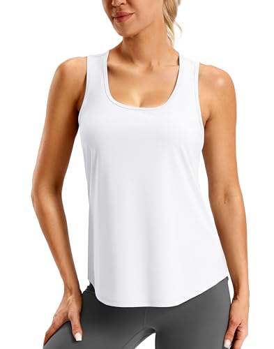 SANTINY Womens Racerback Workout Tops Lightweight Gym Yoga Tennis Sleeveless Shirts Scoop Neck Running Athletic Tank Tops (White_L)