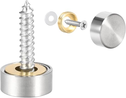Vroxdrez Cache Vis Miroir Décoratif 10 mm en Acier Inox Brossé, Lot de 8 Capuchons, Fixation Esthétique Pour Salle de Bain et Mobilier