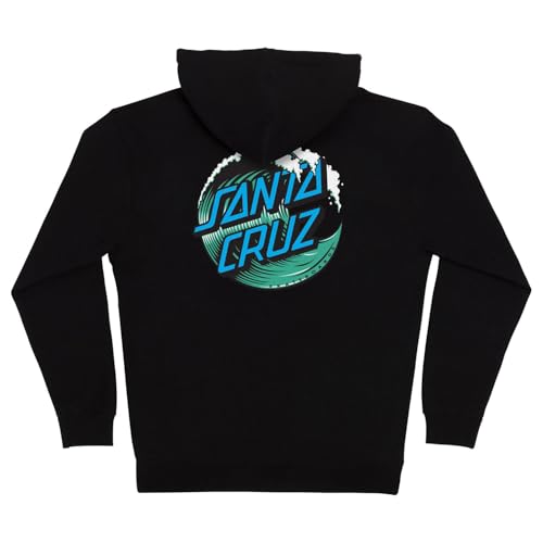 SANTA CRUZ Wave Dot Zip Hooded Heavyweight Sweatshirt Black w/Teal Sm Mens
